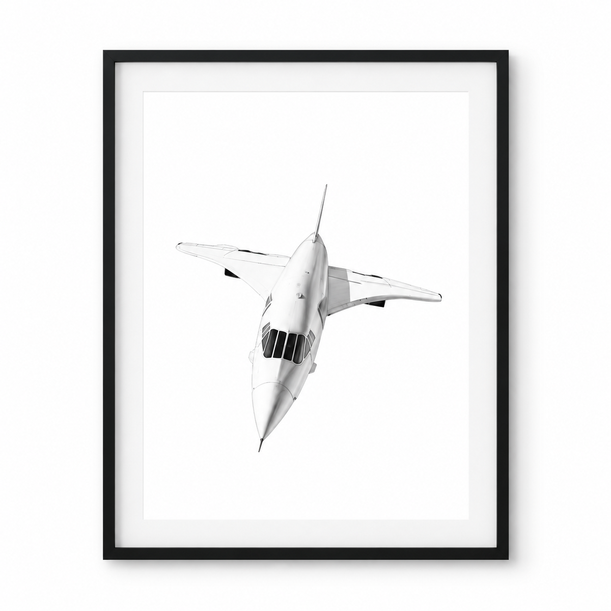 Supersonic Concorde Aircraft Fine Art Print – Hand-Drawn Supersonic Plane Illustration in black frame