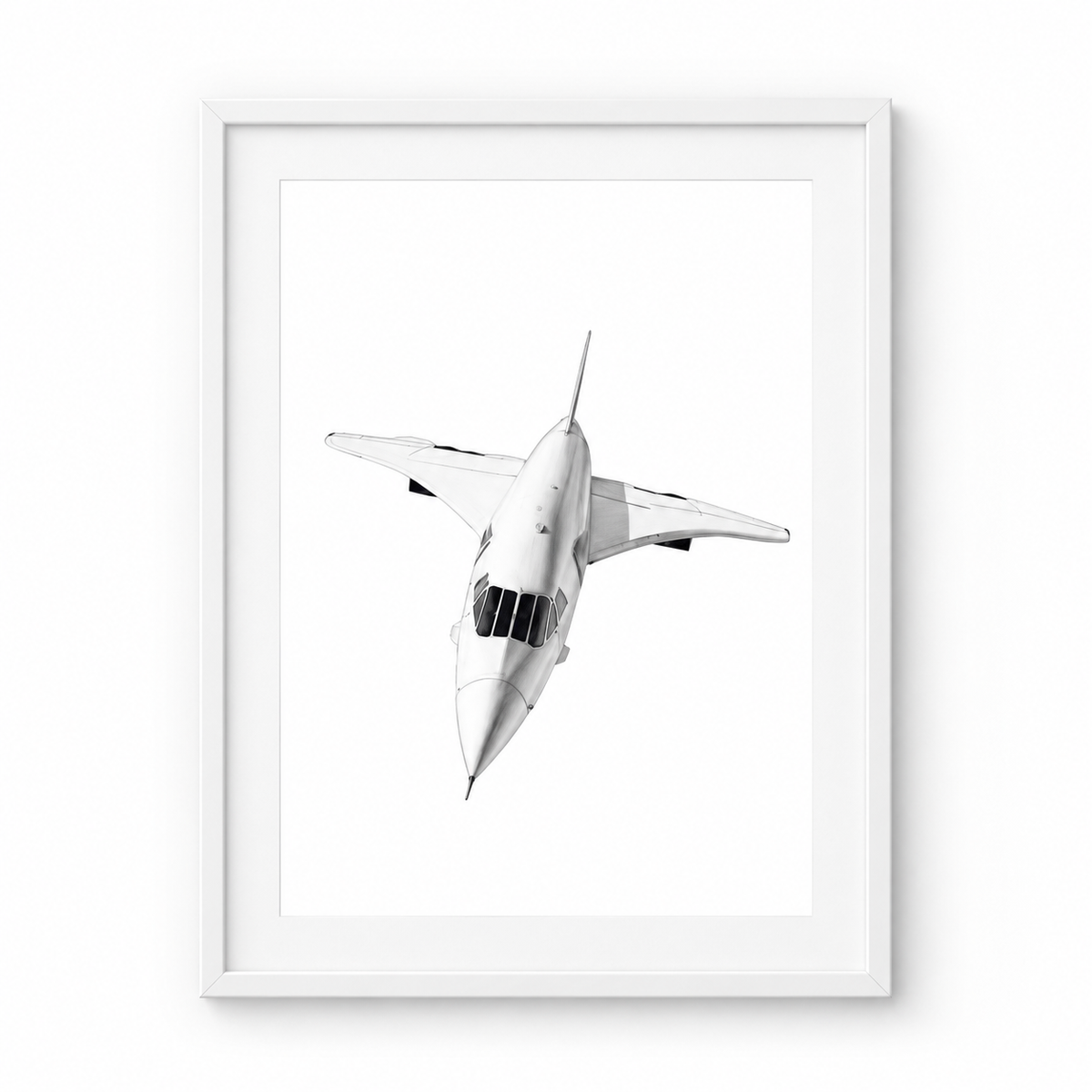 Supersonic Concorde Aircraft Fine Art Print – Hand-Drawn Supersonic Plane Illustration in white frame