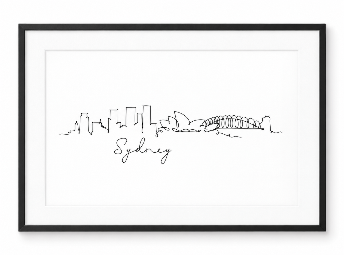 Sydney Skyline Print – Black frame with white mount