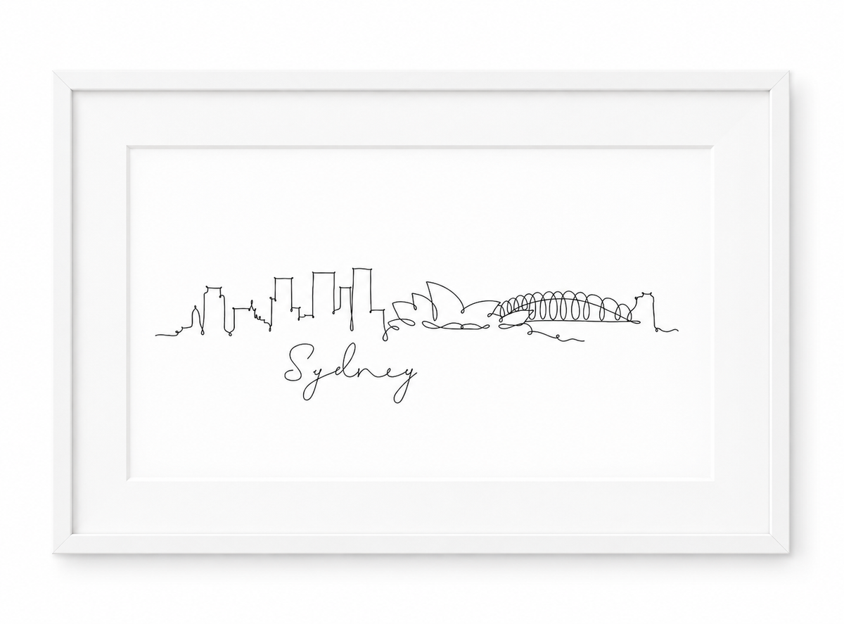 Sydney Skyline Print – White frame with white mount
