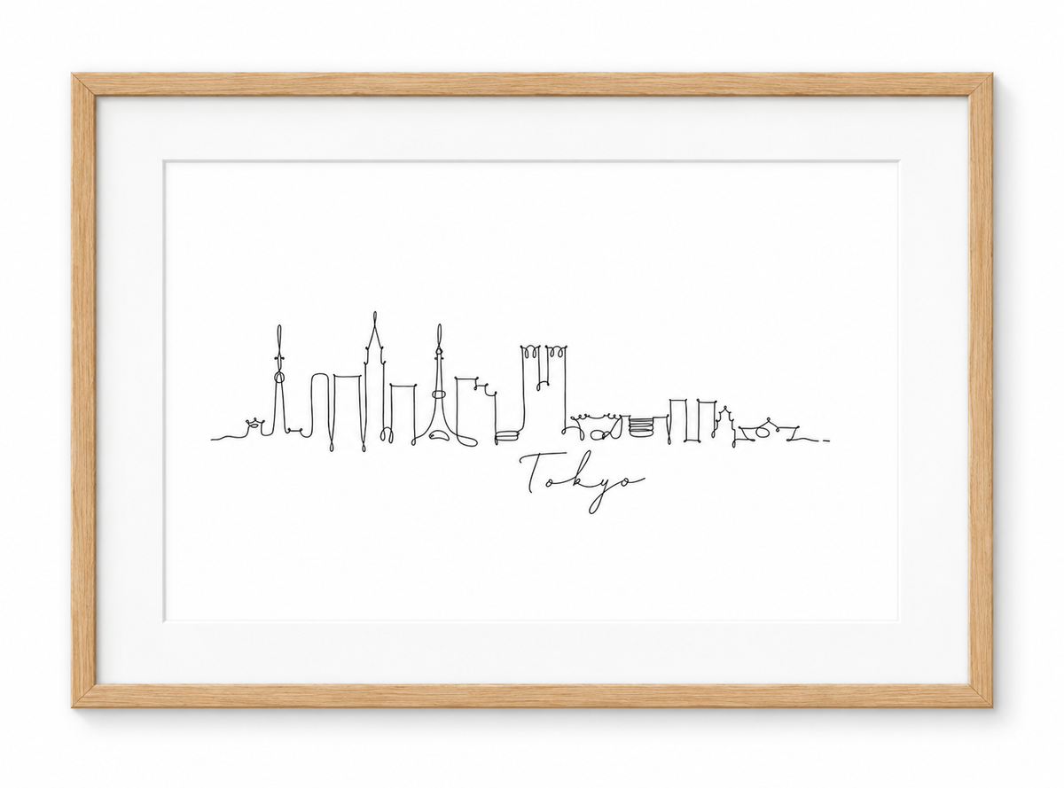 Tokyo Skyline Print – Oak frame with white mount