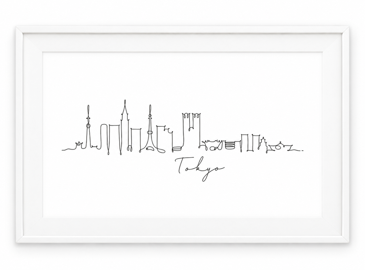 Tokyo Skyline Print – White frame with white mount