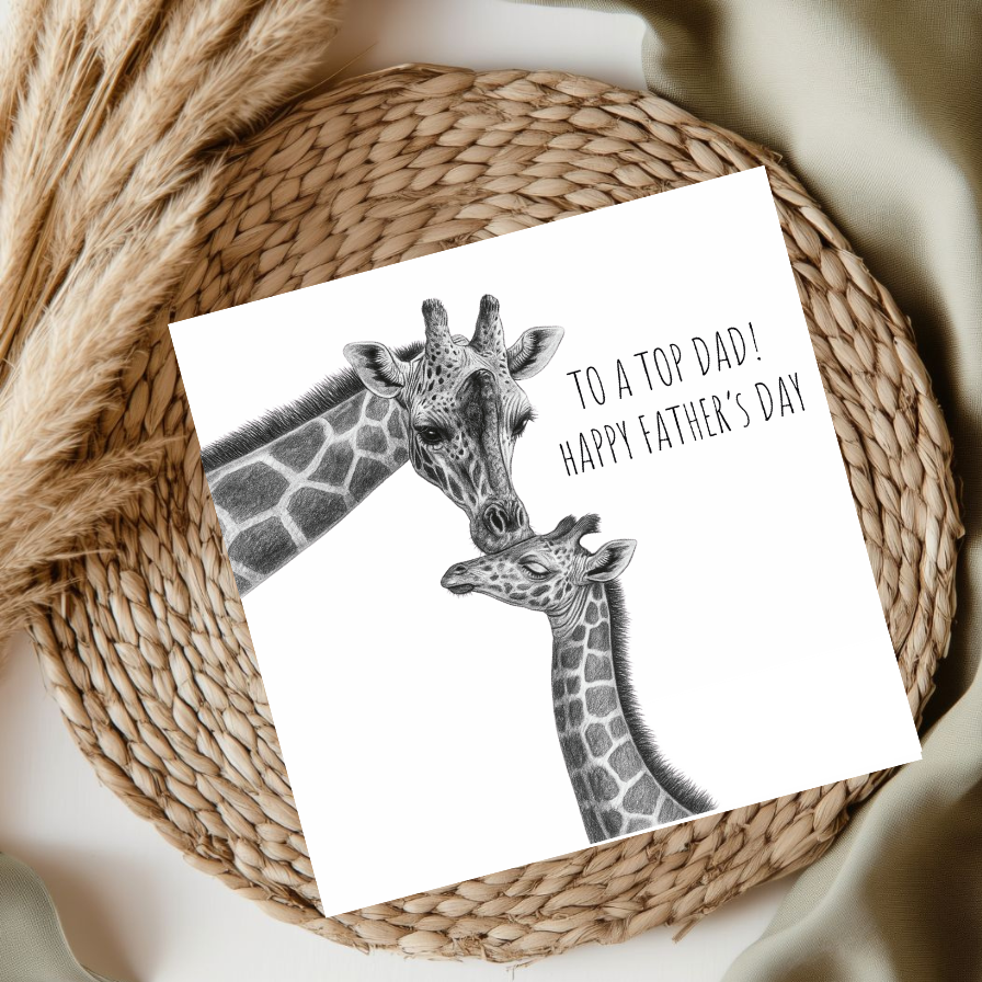 Top Dad Giraffe Hand-Drawn Father’s Day Greeting Card | Whimsical & Heartfelt Art