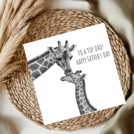Top Dad Giraffe Hand-Drawn Father’s Day Greeting Card | Whimsical & Heartfelt Art