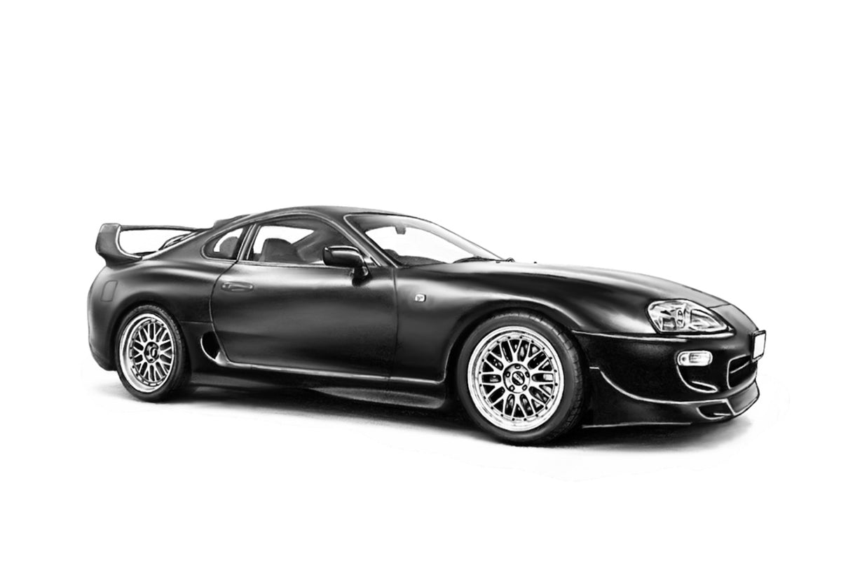 Hand-drawn Toyota Supra Mk4 sports car fine art print