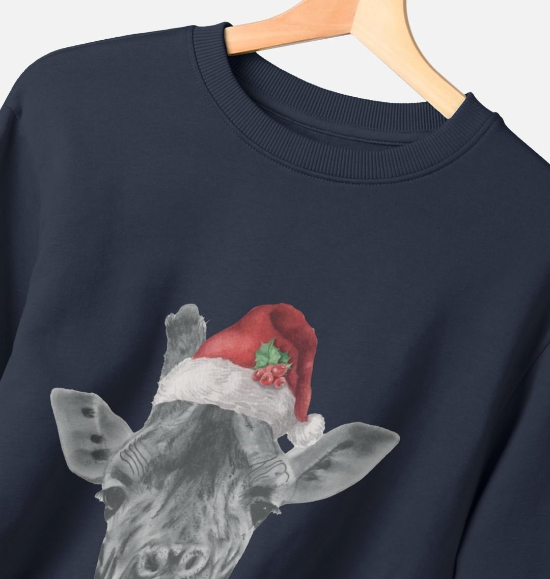 Men's Crew Neck Festive Giraffe Sweater Certified Organic Cotton