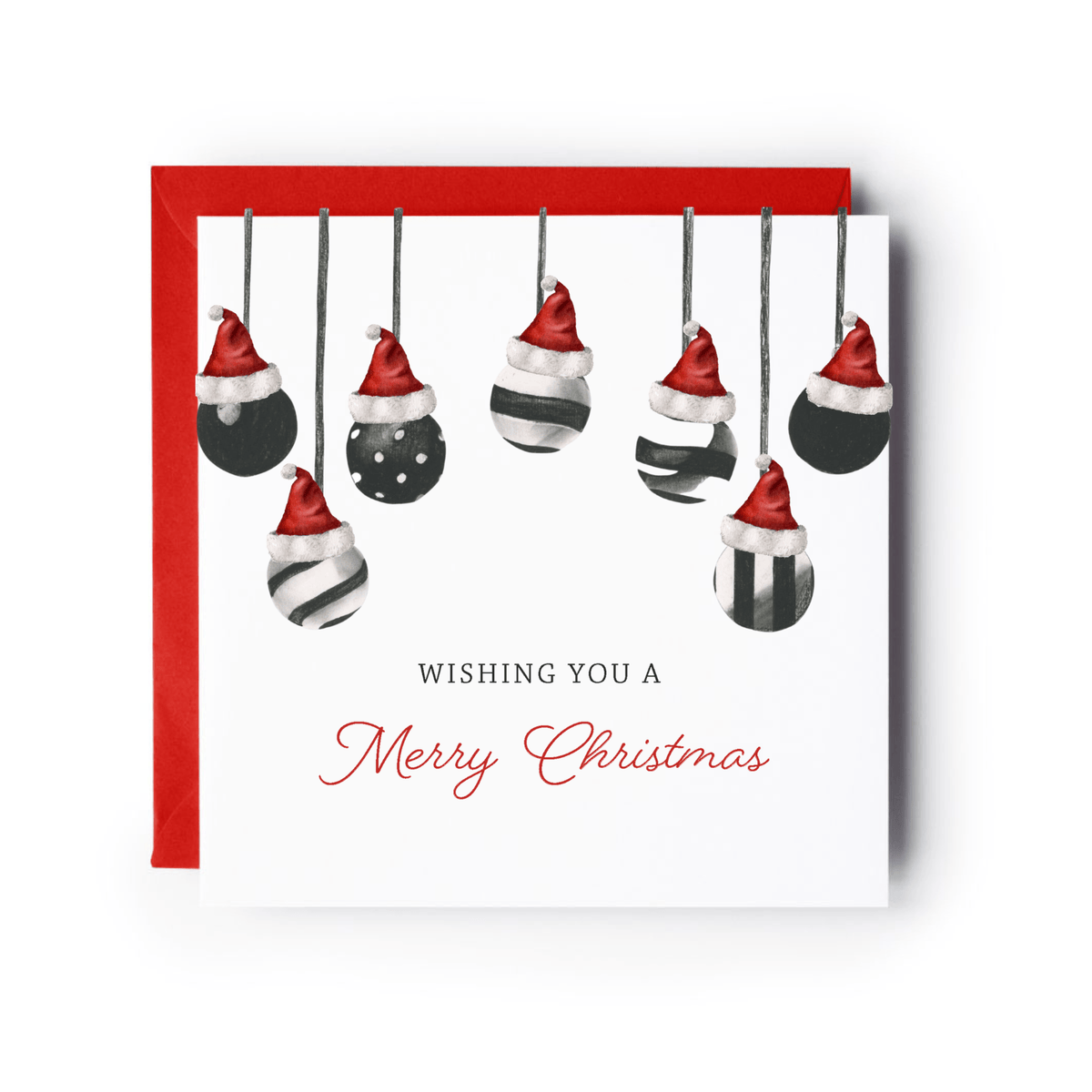 7 Red Hat Baubles Card Christmas Card