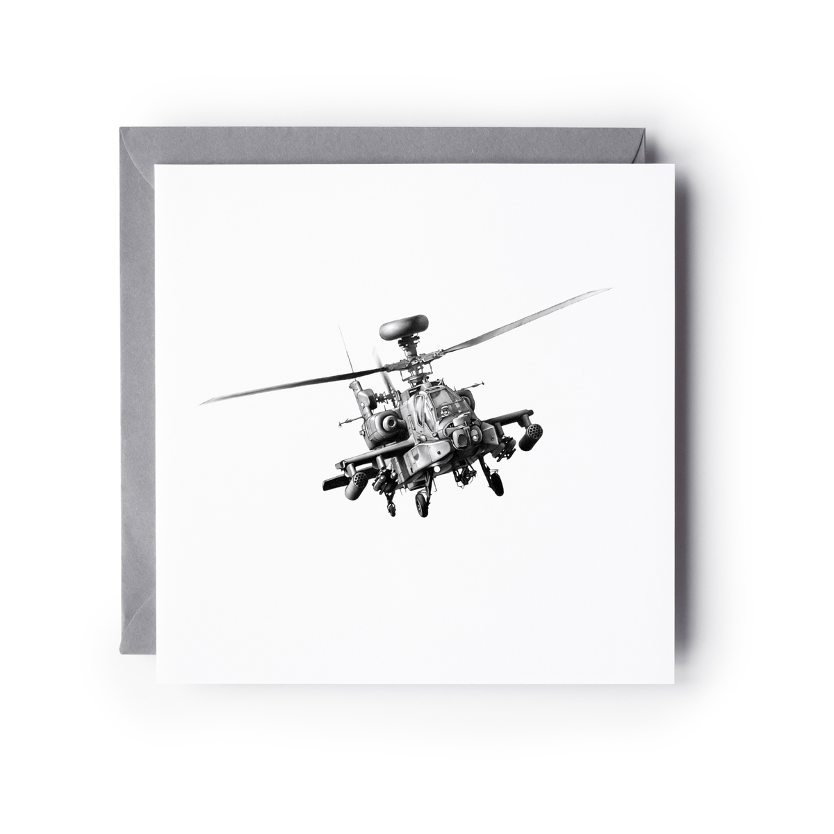 Apache Helicopter – Hand-Drawn Greeting Card | Military Aircraft Art