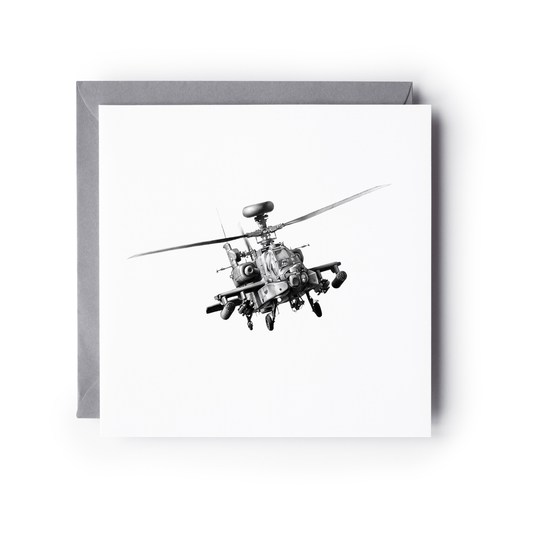 Apache Helicopter – Hand-Drawn Greeting Card | Military Aircraft Art