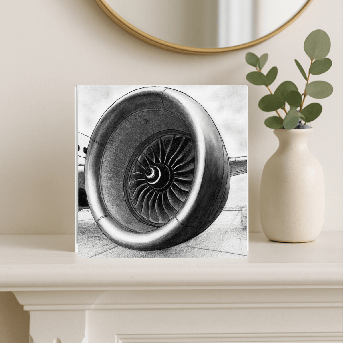 Aircraft Engine – Hand-Drawn Greeting Card | Detailed Aviation Art