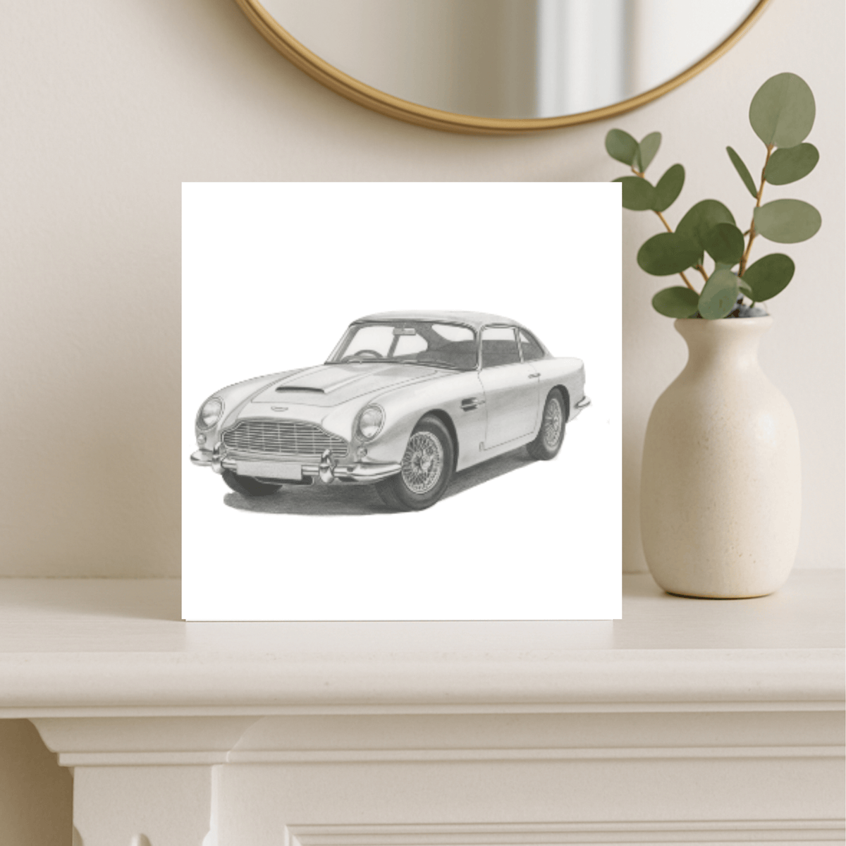 Aston Martin DB5 – Hand-Drawn Greeting Card | Iconic British Luxury Sports Car Art