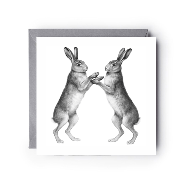 Boxing Hares Greeting Card