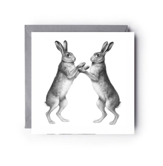 Boxing Hares Greeting Card