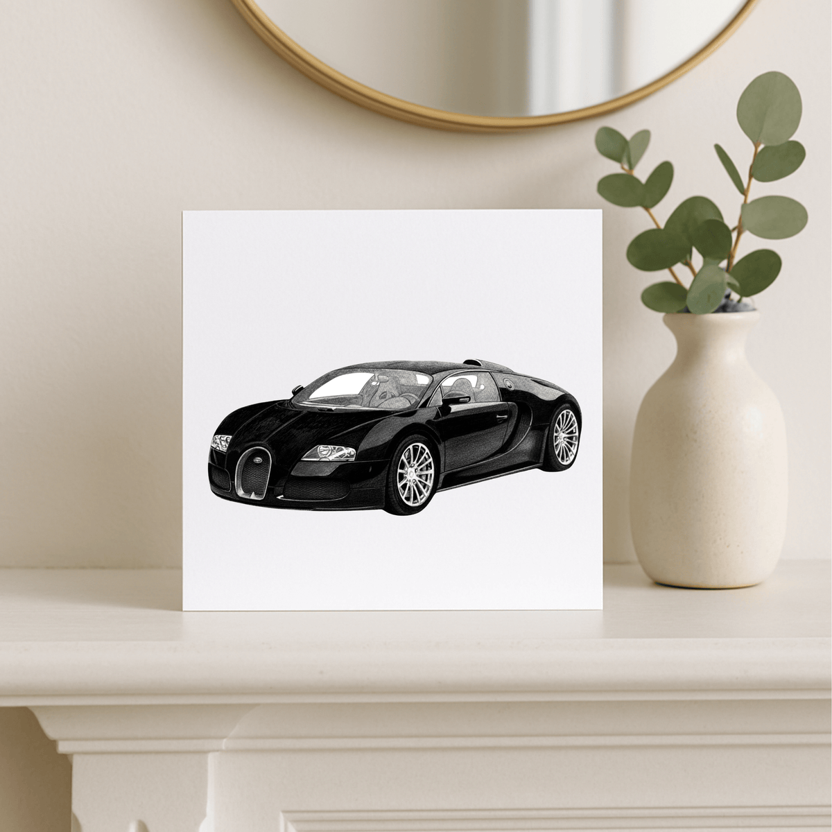 Bugatti Veyron – Hand-Drawn Greeting Card | Iconic Luxury Supercar Art
