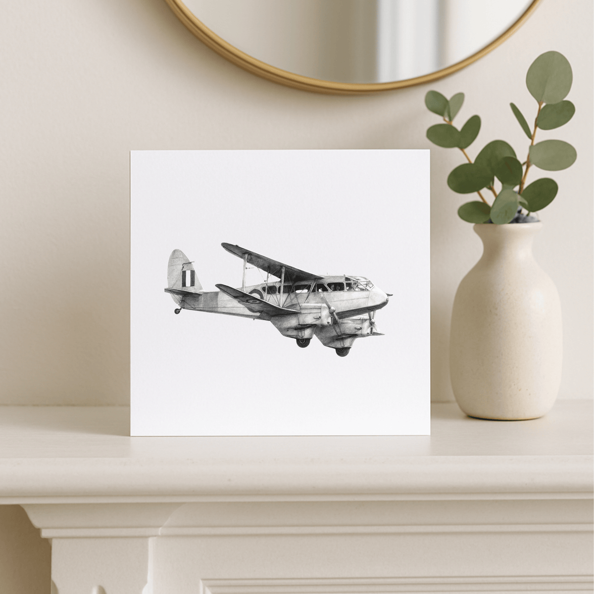 De Havilland Dragon – Hand-Drawn Greeting Card | Classic Vintage Aviation Art