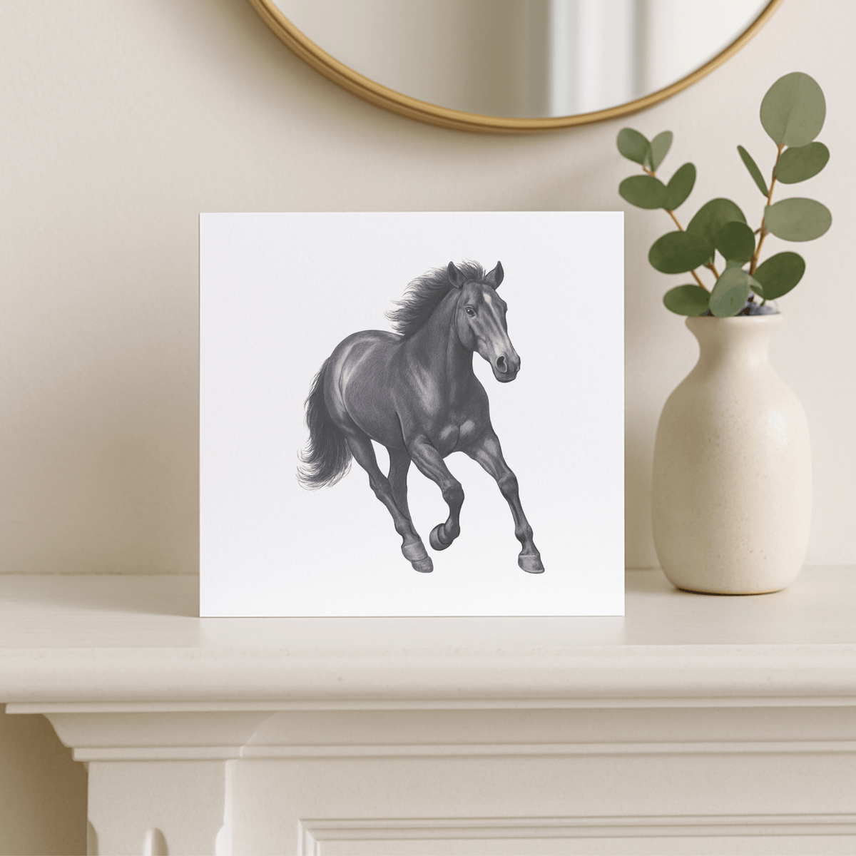 Delta the Running Horse – Dynamic Equestrian Greeting Card