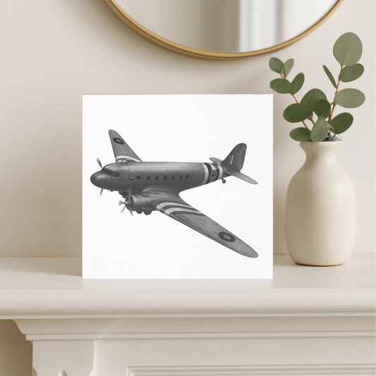 Douglas Dakota – Hand-Drawn Greeting Card | Iconic WWII & Vintage Aviation Art