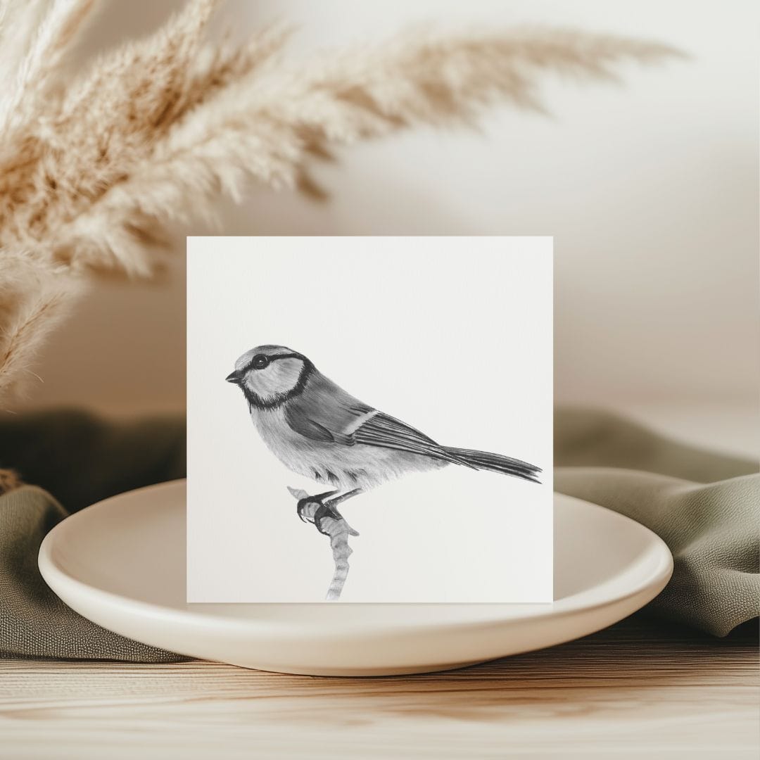 Electra the Blue Tit – Hand-Drawn Greeting Card | Charming Garden Bird Art