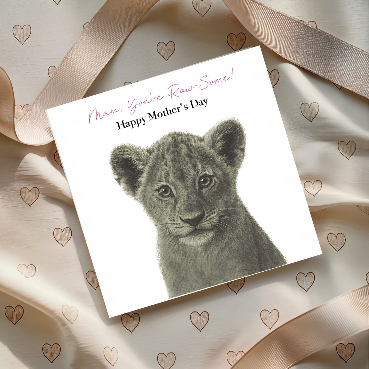 Your Roarsome Cub Lion Mother’s Day Hand-Drawn Greeting Card | Playful & Loving Art