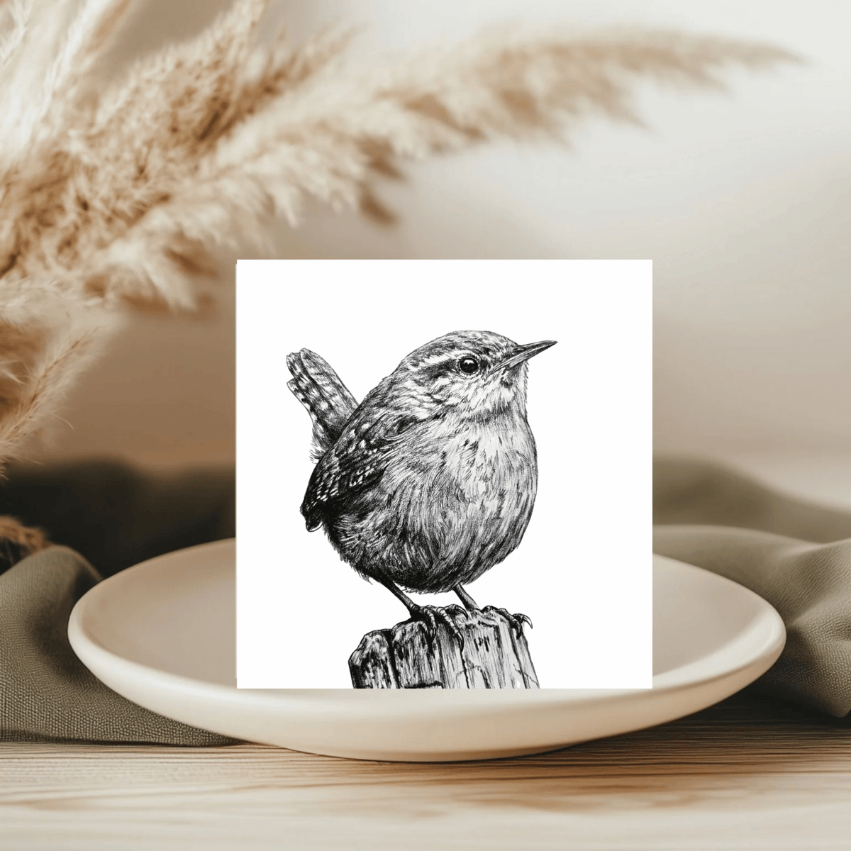Wren – Hand-Drawn Greeting Card | Charming Wildlife & Garden Art