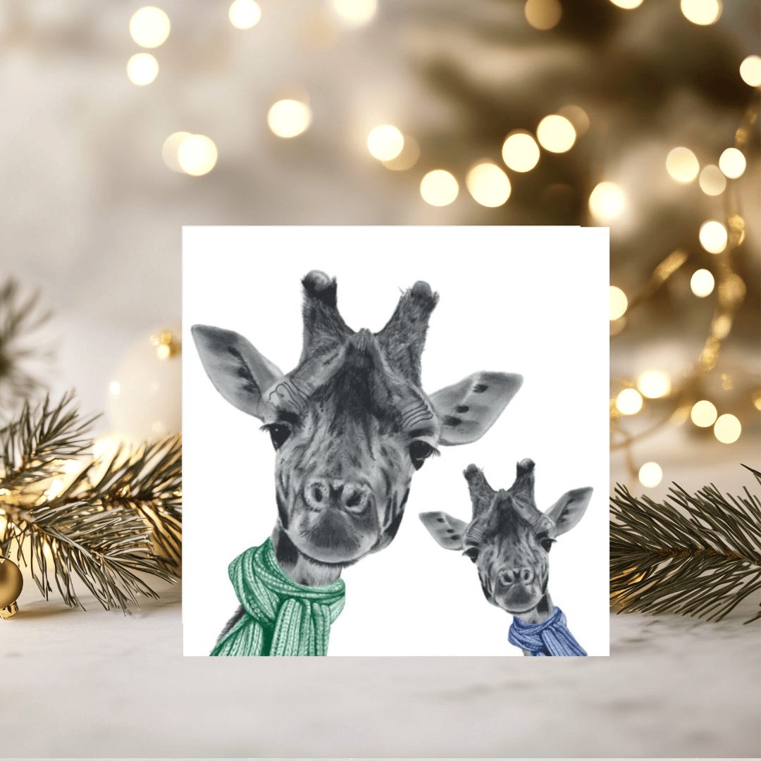 Winter Giraffe & Baby Christmas Card – Cosy Necks, Warmer Hearts
