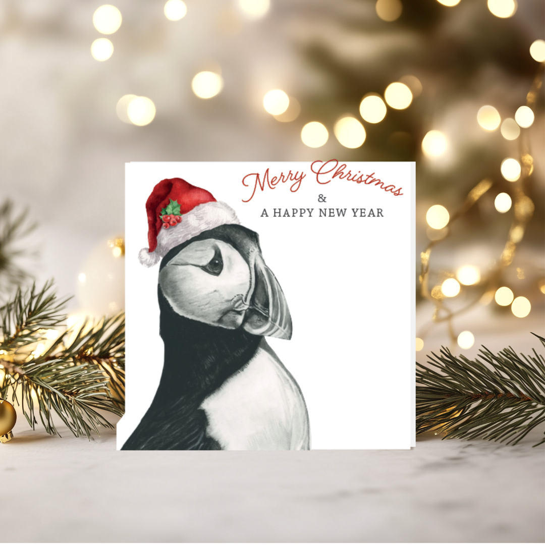 Merry Christmas Festive Puffin Greeting Card