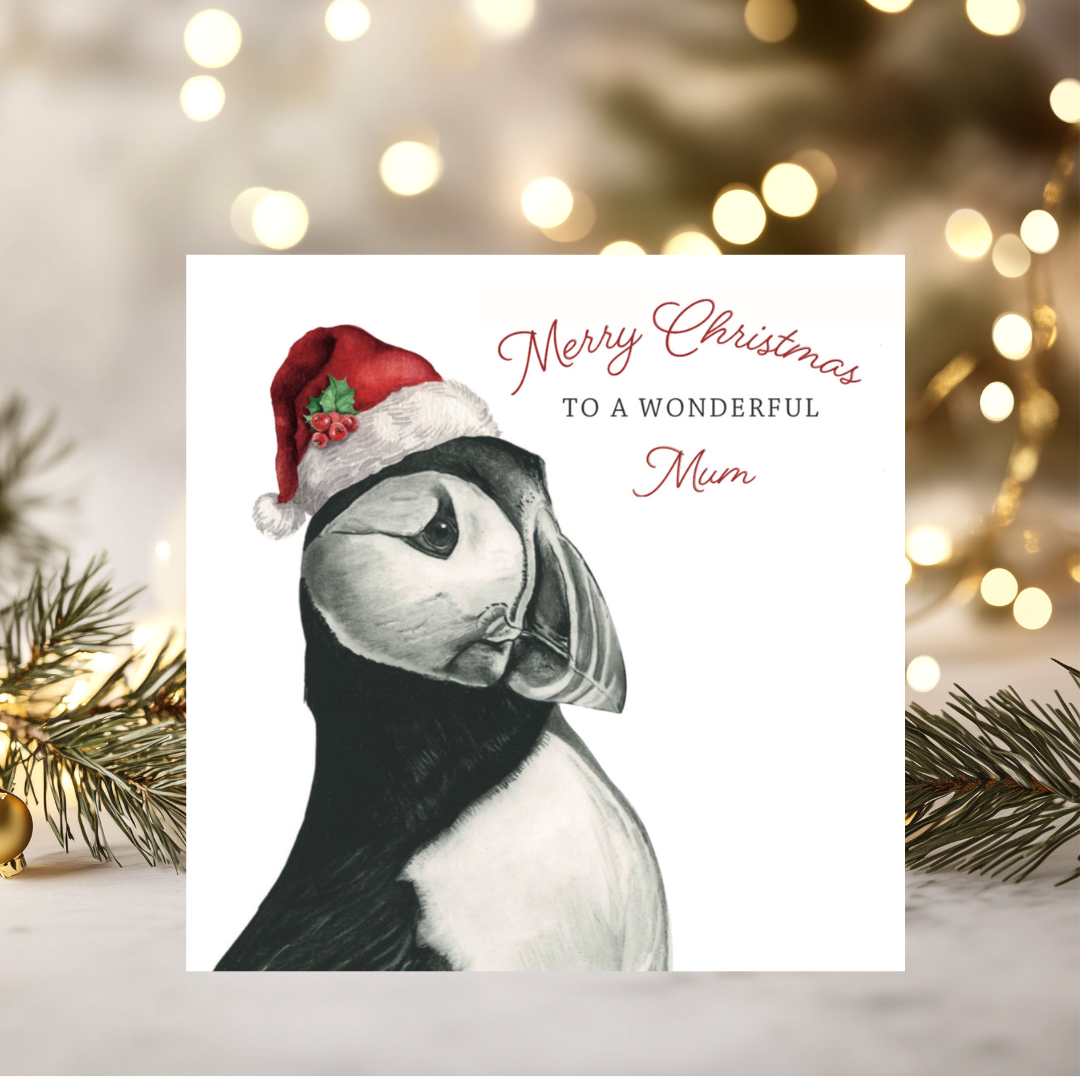 Merry Christmas To A Wonderful Mum – Festive Puffin Christmas Card
