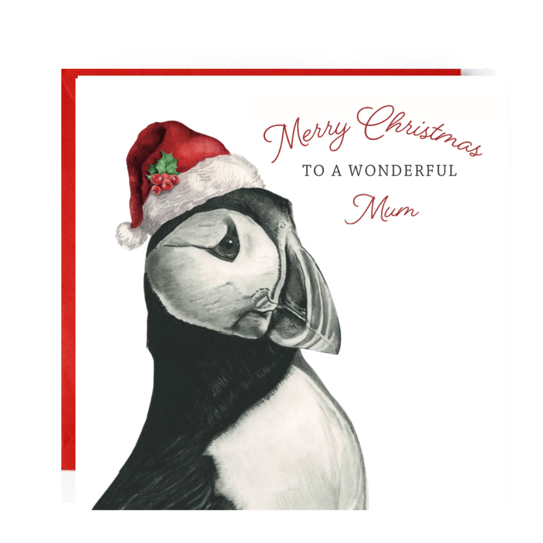 Merry Christmas To A Wonderful Mum – Festive Puffin Christmas Card