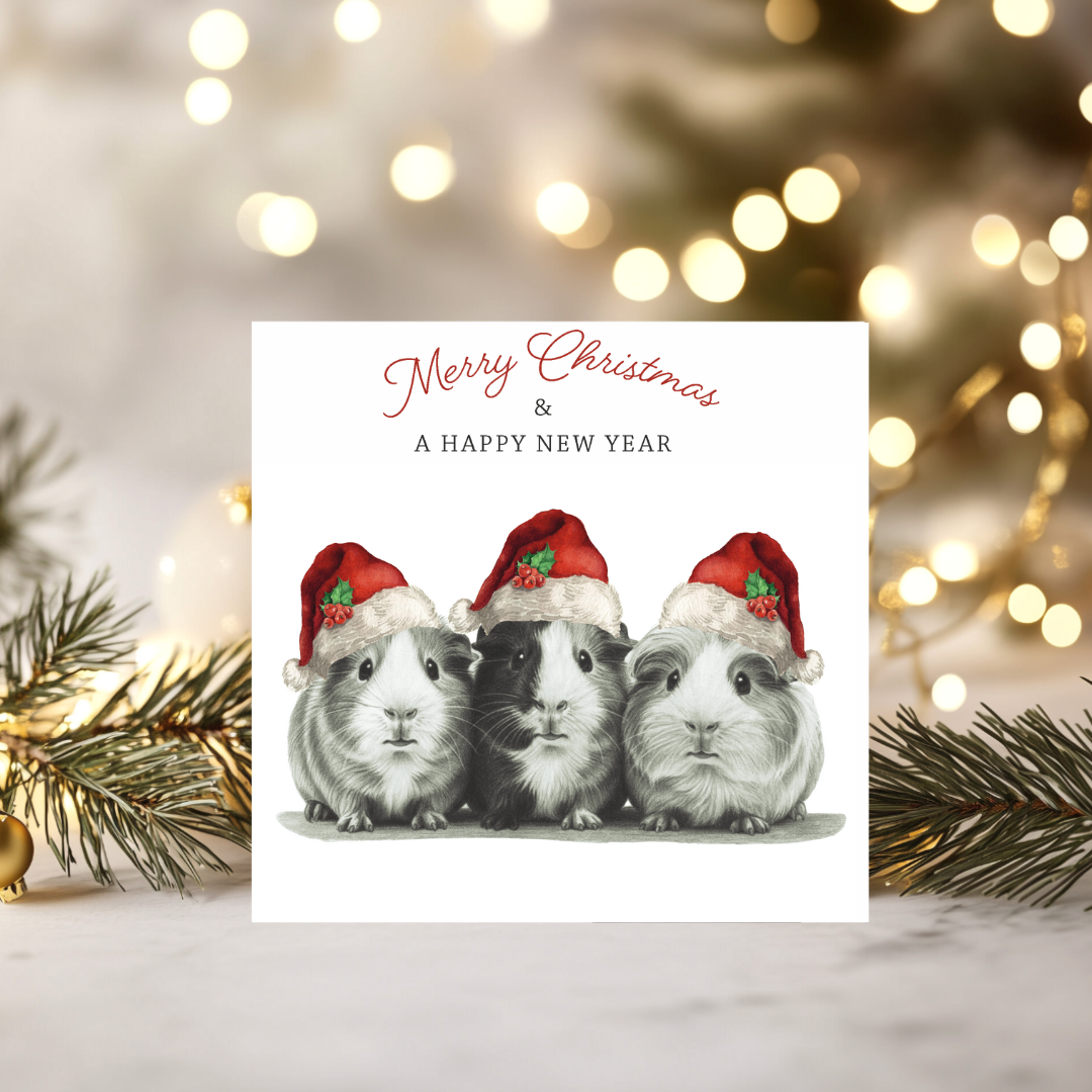 Merry Christmas – Guinea Pigs Hand-Drawn Festive Greeting Card