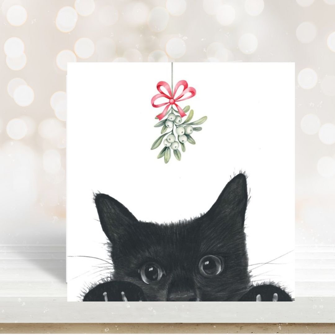 Mistletoe Kitten Christmas Card – Paws, Whiskers & a Christmas Kiss