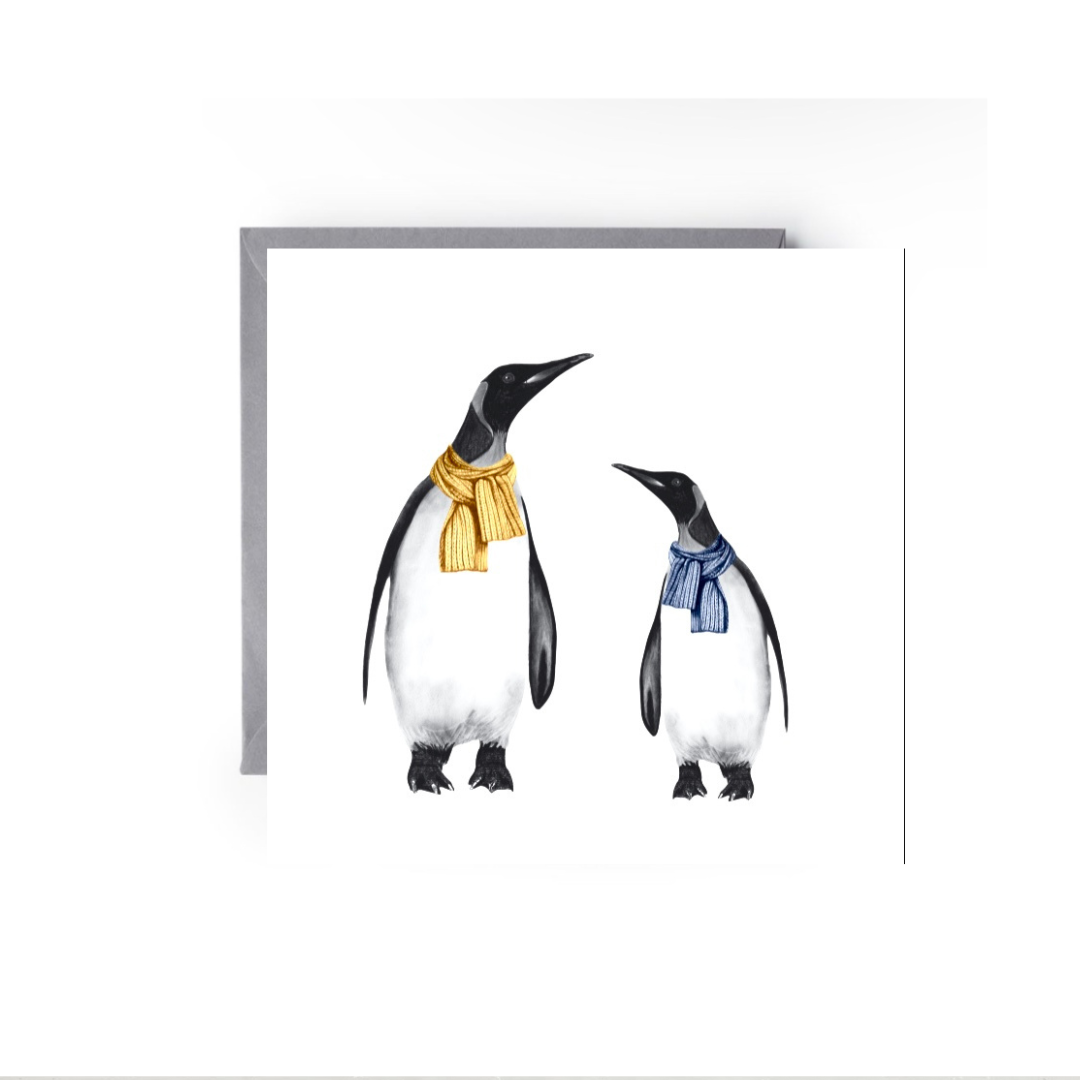 Penguin & Baby Christmas Card – Wrapped in Love & Scarves