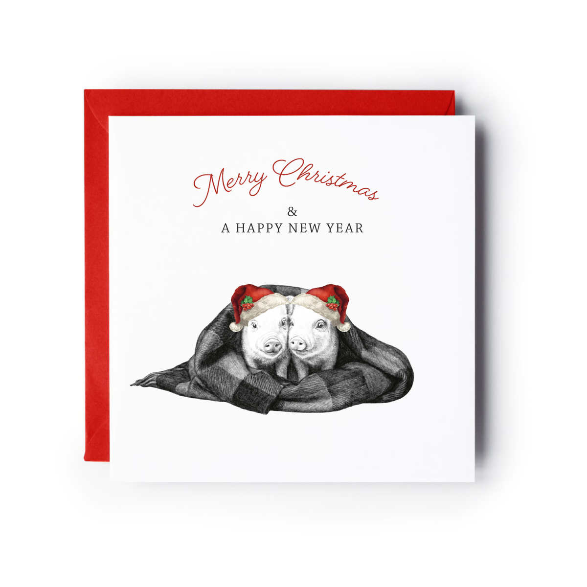 Piggies in the Blanket Christmas Card – Cute Festive Christmas Greeting Card
