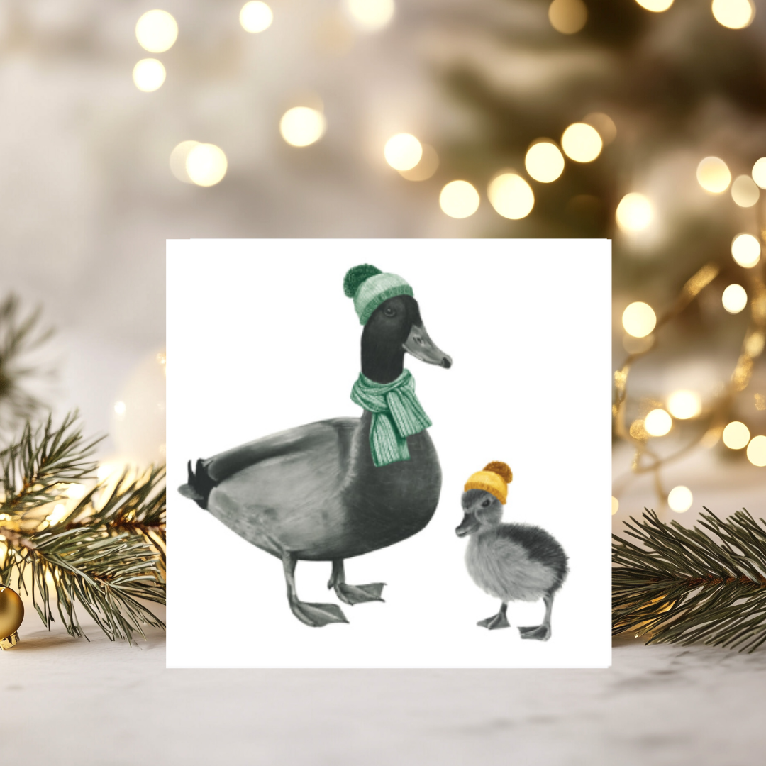 Winter Ducks Christmas Card – Quacking Cute in Bobble Hats & Scarves
