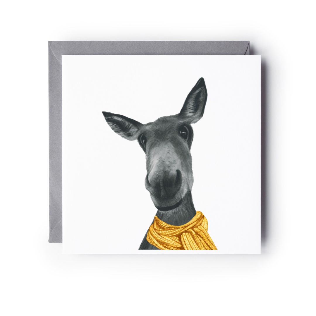 Winter Donkey Christmas Card – Wrapped in Sunshine and Warmth
