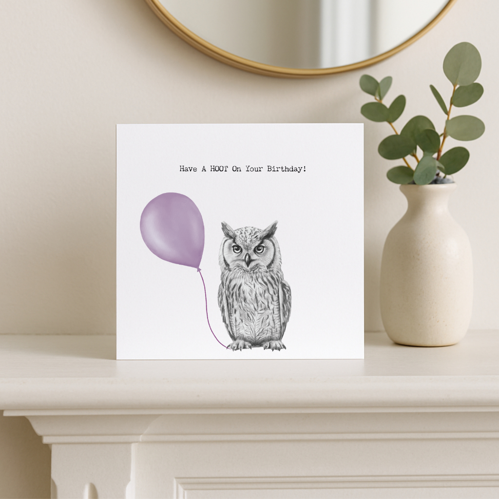 Birthday Owl – Hoot! Have a Hoot of a Birthday | Hand-Drawn Whimsical Greeting Card