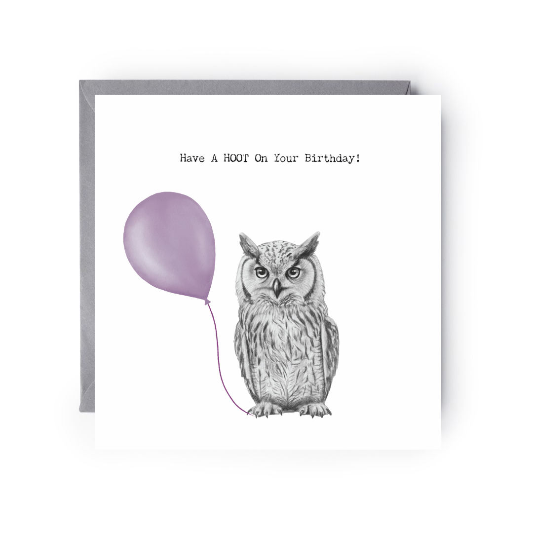 Birthday Owl – Hoot! Have a Hoot of a Birthday | Hand-Drawn Whimsical Greeting Card