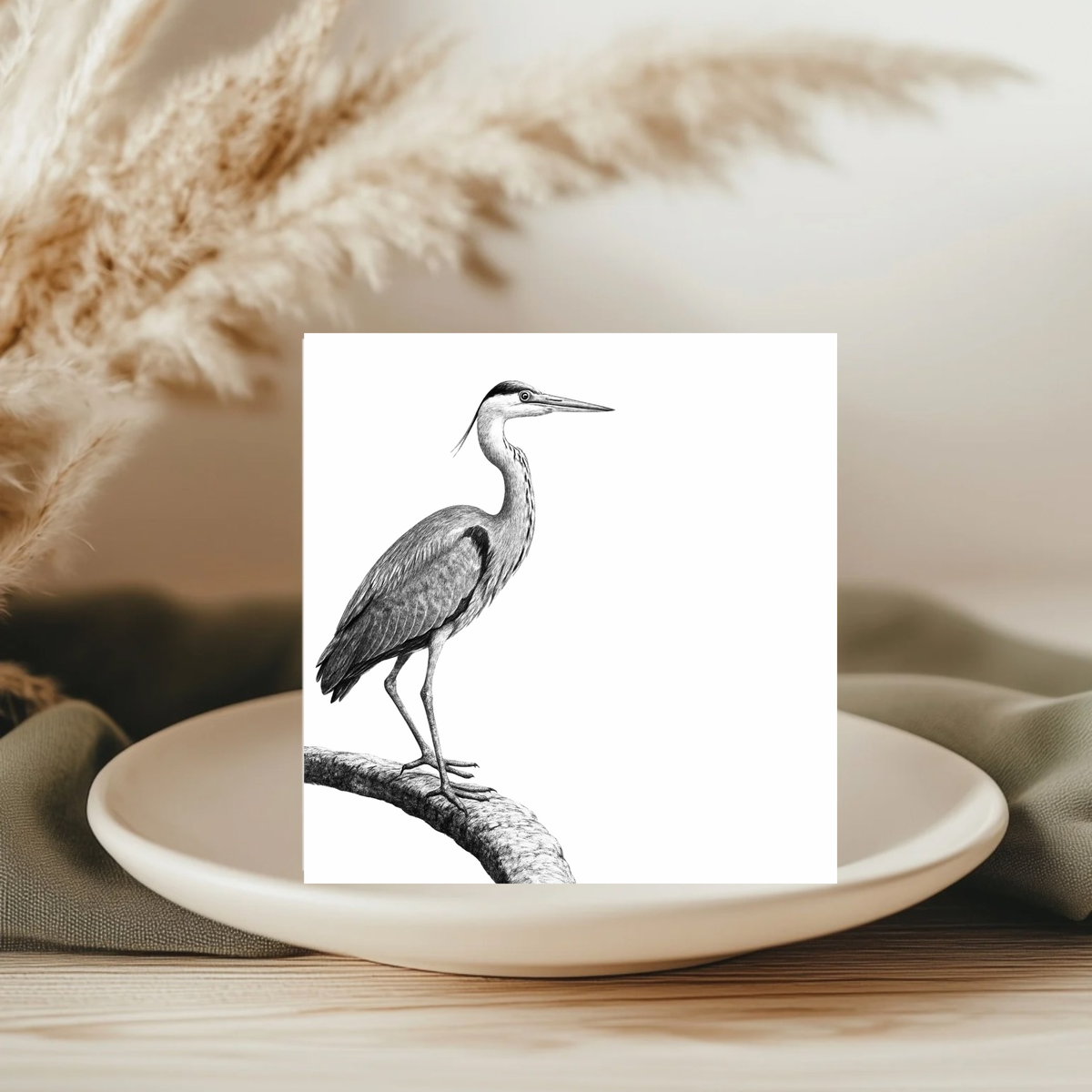 Bosona the Heron – Hand-Drawn Greeting Card | Elegant Wildlife Art