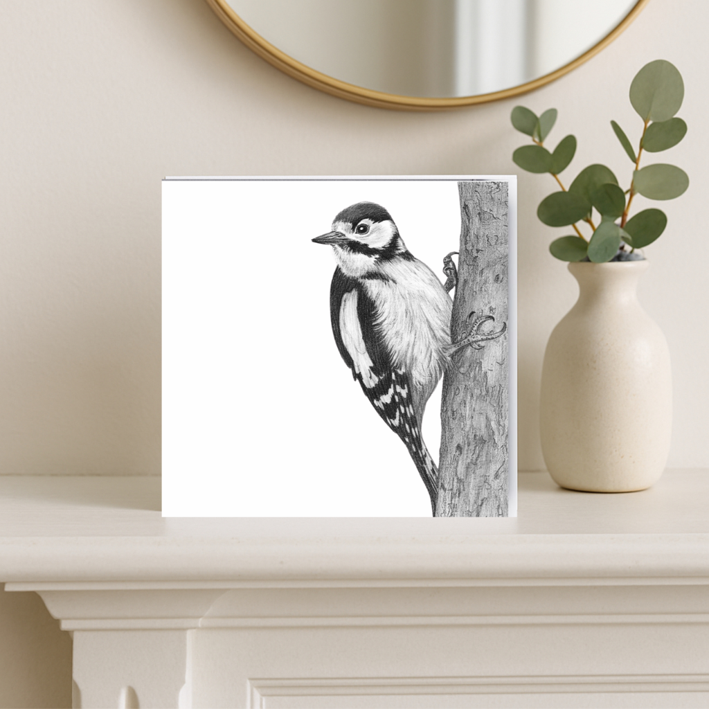 Cervantes the Woodpecker – Hand-Drawn Greeting Card | Striking Wildlife Art