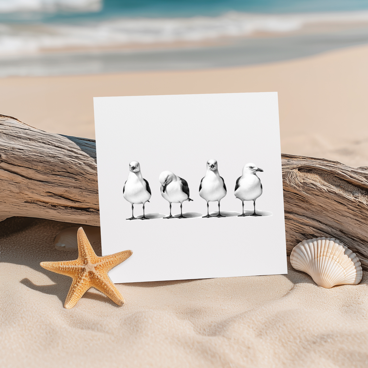 Four Seagulls Row Seaside Greeting Card