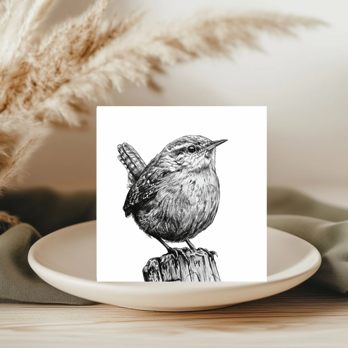Wren – Hand-Drawn Greeting Card | Charming Wildlife & Garden Art