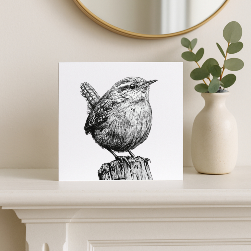 Wren – Hand-Drawn Greeting Card | Charming Wildlife & Garden Art
