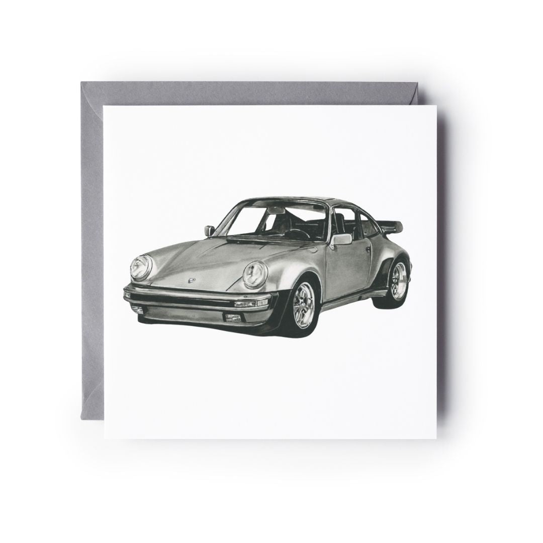 Classic German Sports Car – Porsche Inspired – Hand-Drawn Greeting Card | Timeless Automotive Art