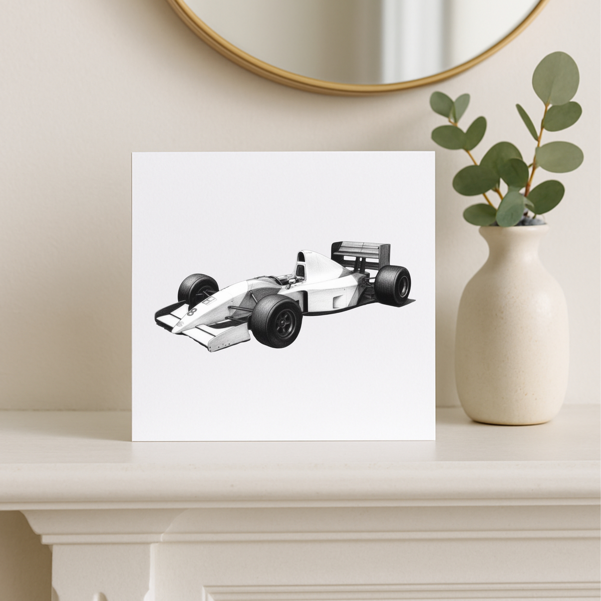Classic Racing Car – Hand-Drawn Greeting Card | High-Speed Motorsport Art