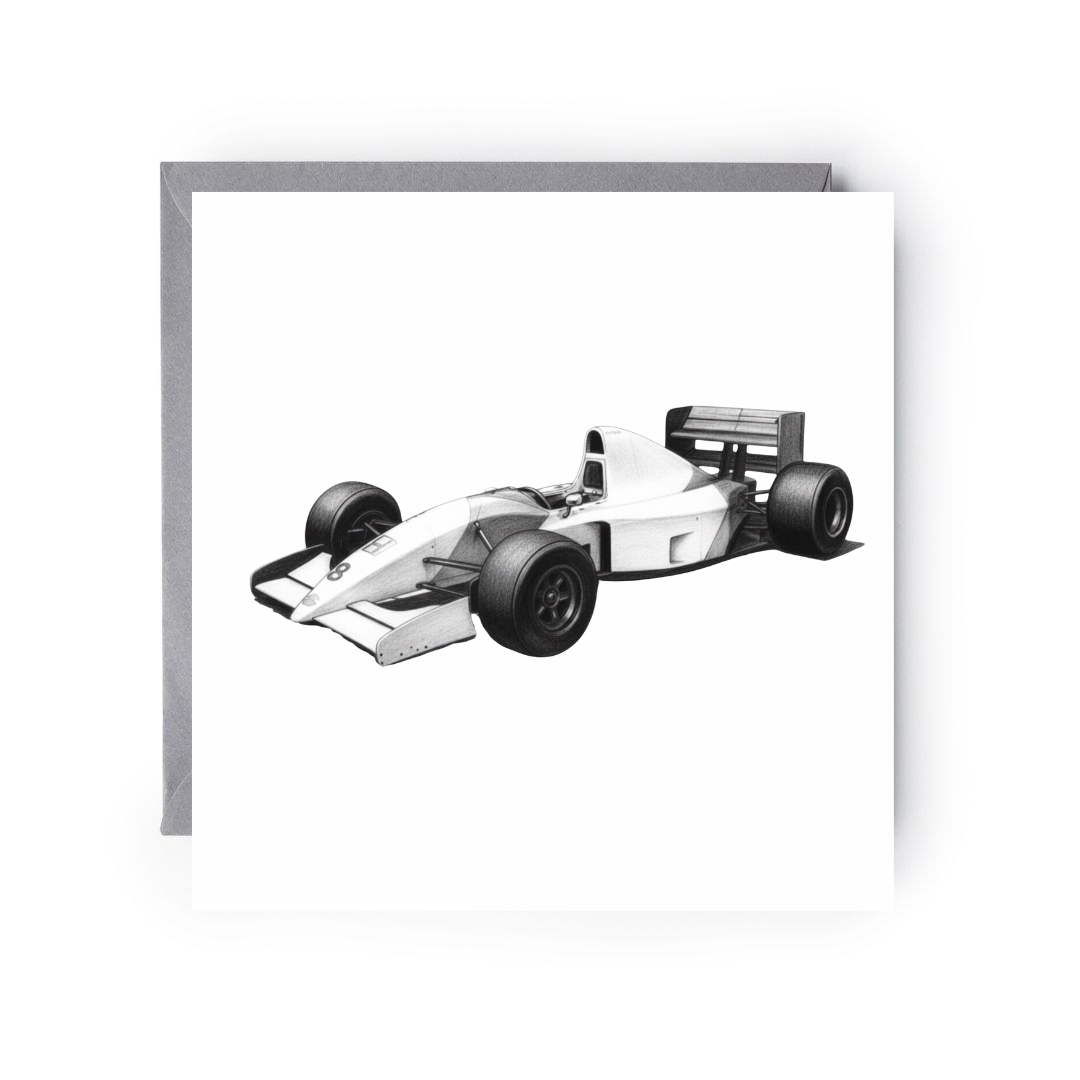 Classic Racing Car – Hand-Drawn Greeting Card | High-Speed Motorsport Art