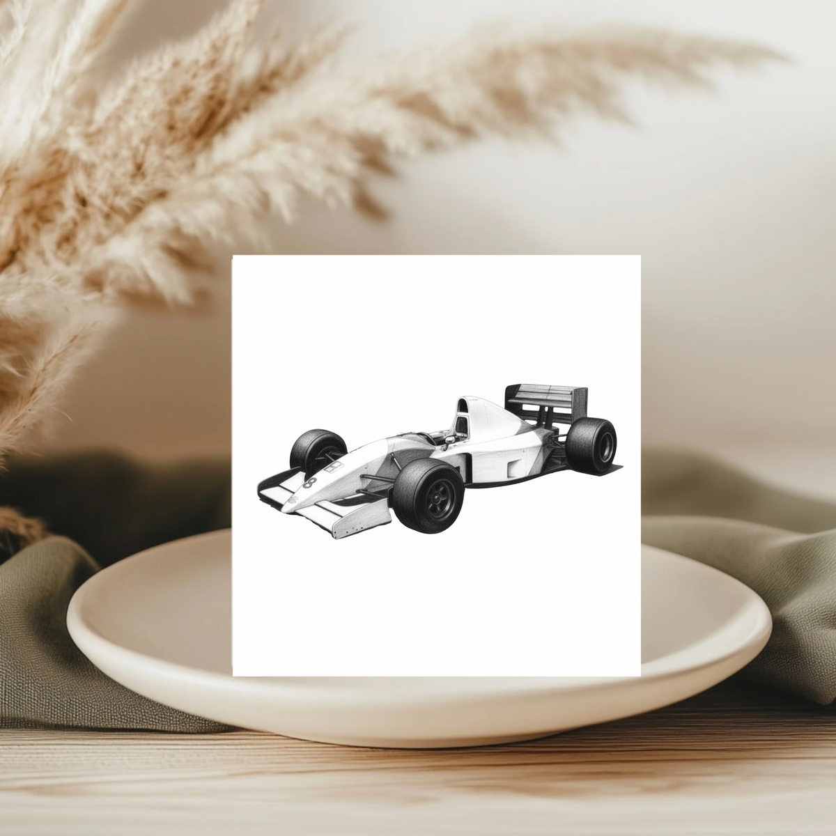 Classic Racing Car – Hand-Drawn Greeting Card | High-Speed Motorsport Art