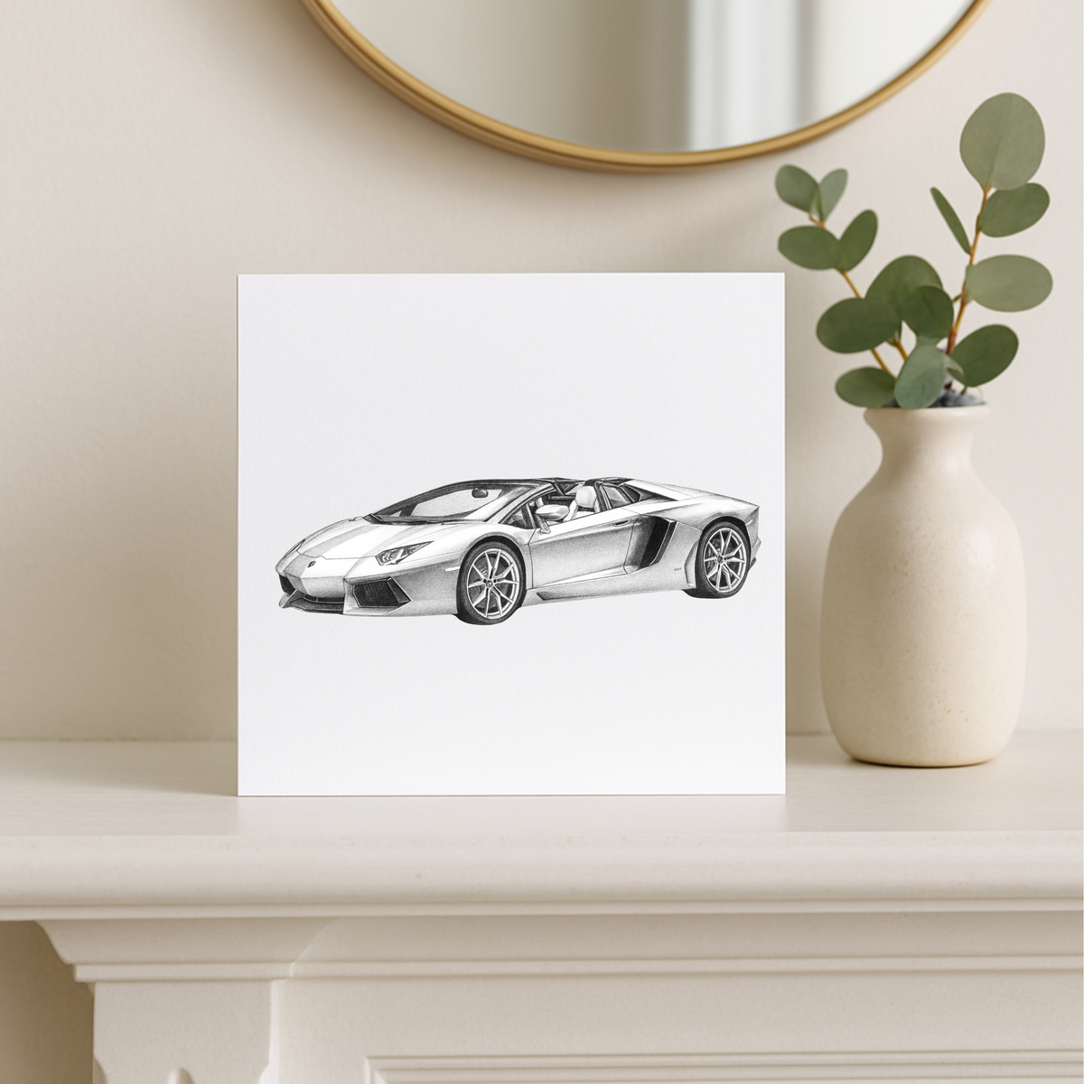 Lamborghini Aventador – Hand-Drawn Greeting Card | Italian Supercar Art