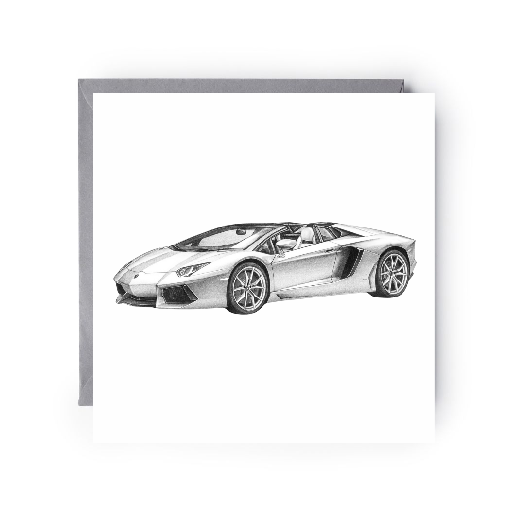 Lamborghini Aventador – Hand-Drawn Greeting Card | Italian Supercar Art