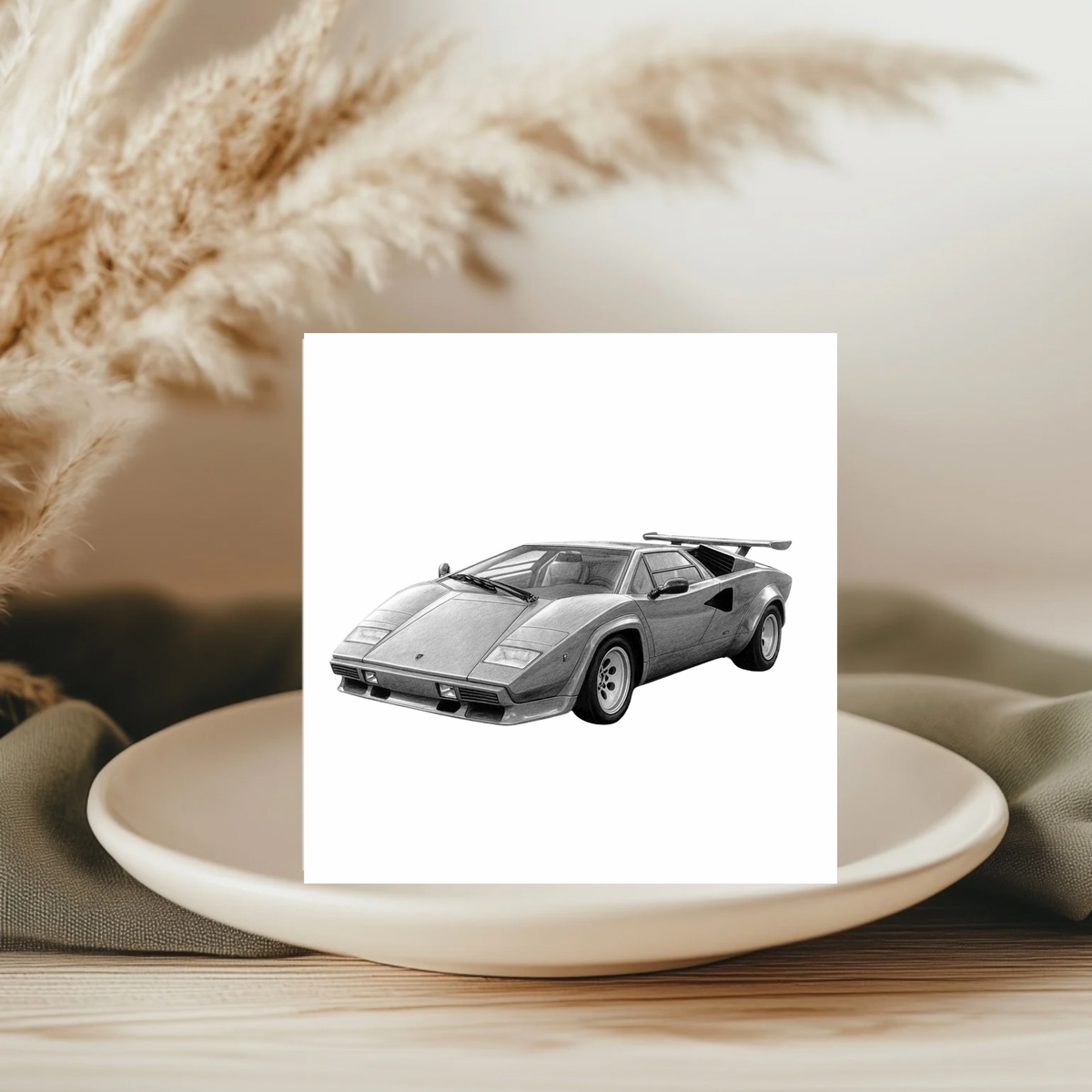 Lamborghini Countach – Hand-Drawn Greeting Card | Iconic Italian Supercar Art