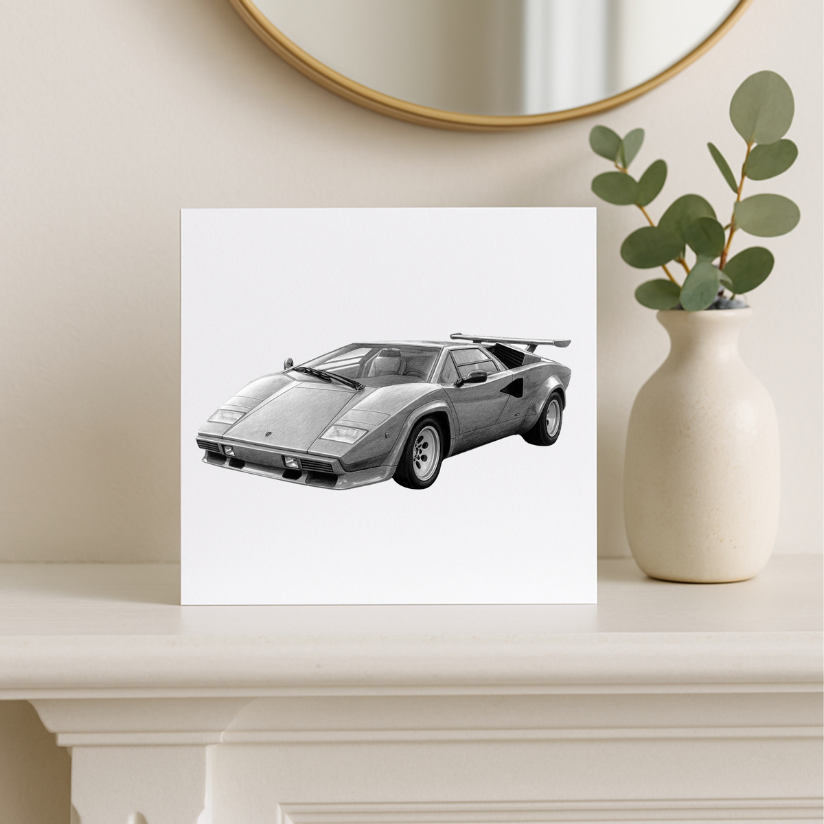 Lamborghini Countach – Hand-Drawn Greeting Card | Iconic Italian Supercar Art