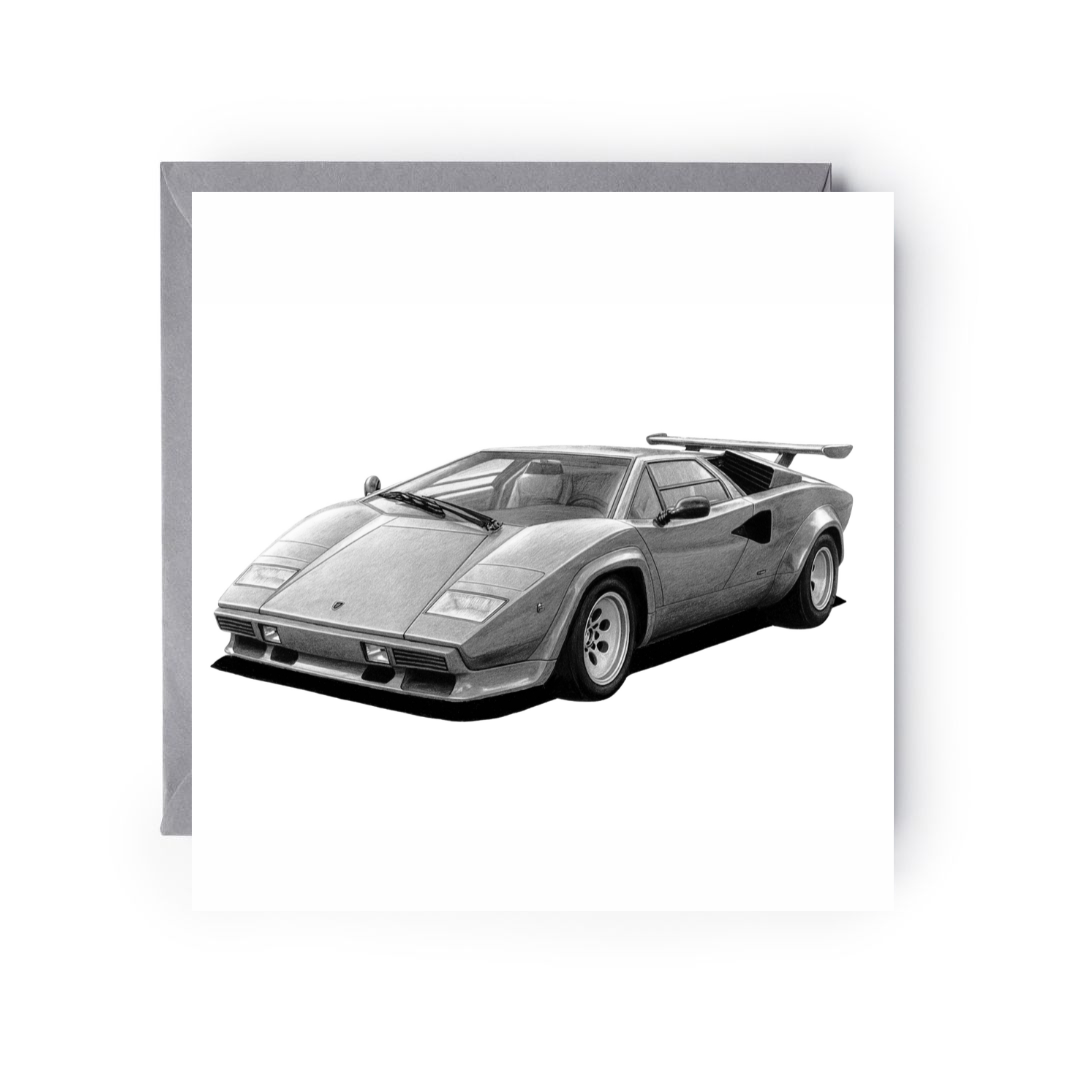 Lamborghini Countach – Hand-Drawn Greeting Card | Iconic Italian Supercar Art